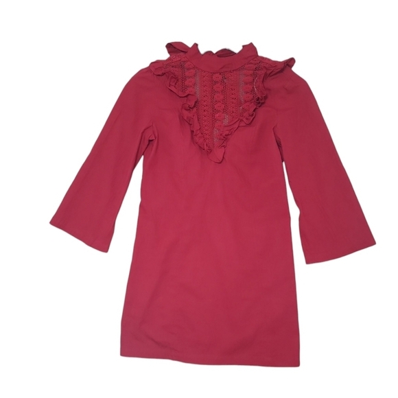 Free People Dresses & Skirts - FREE PEOPLE Lorna 100% Cotton Back Neck Bow Ruffle Crochet Mini Dress Size XS